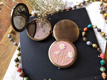Mini Makeup Mirror With Hand Embroidered Flower, 6 of 12