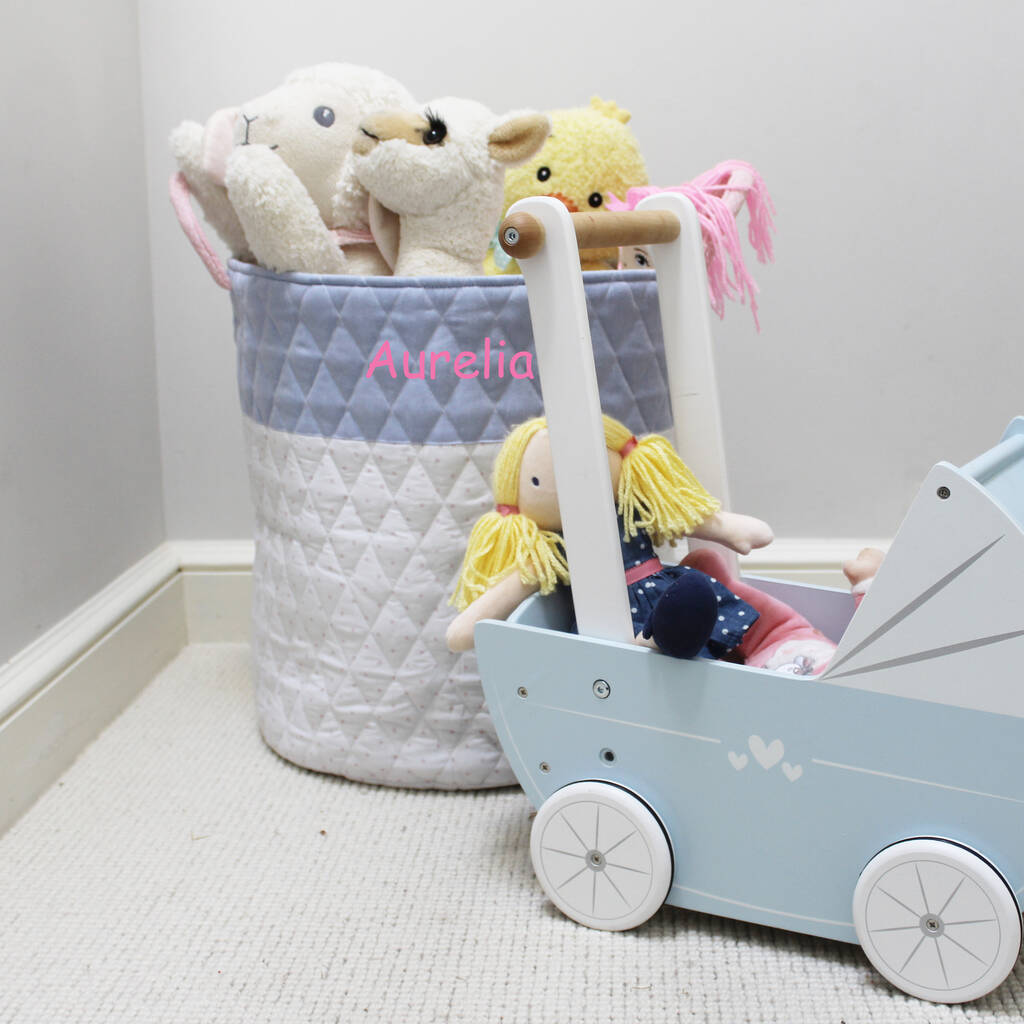 Personalised Pink Large Quilted Toy Bag By Lime Tree London