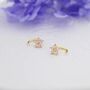 Light Pink Forget Me Not Flower Cz Hoop Earrings, thumbnail 3 of 10