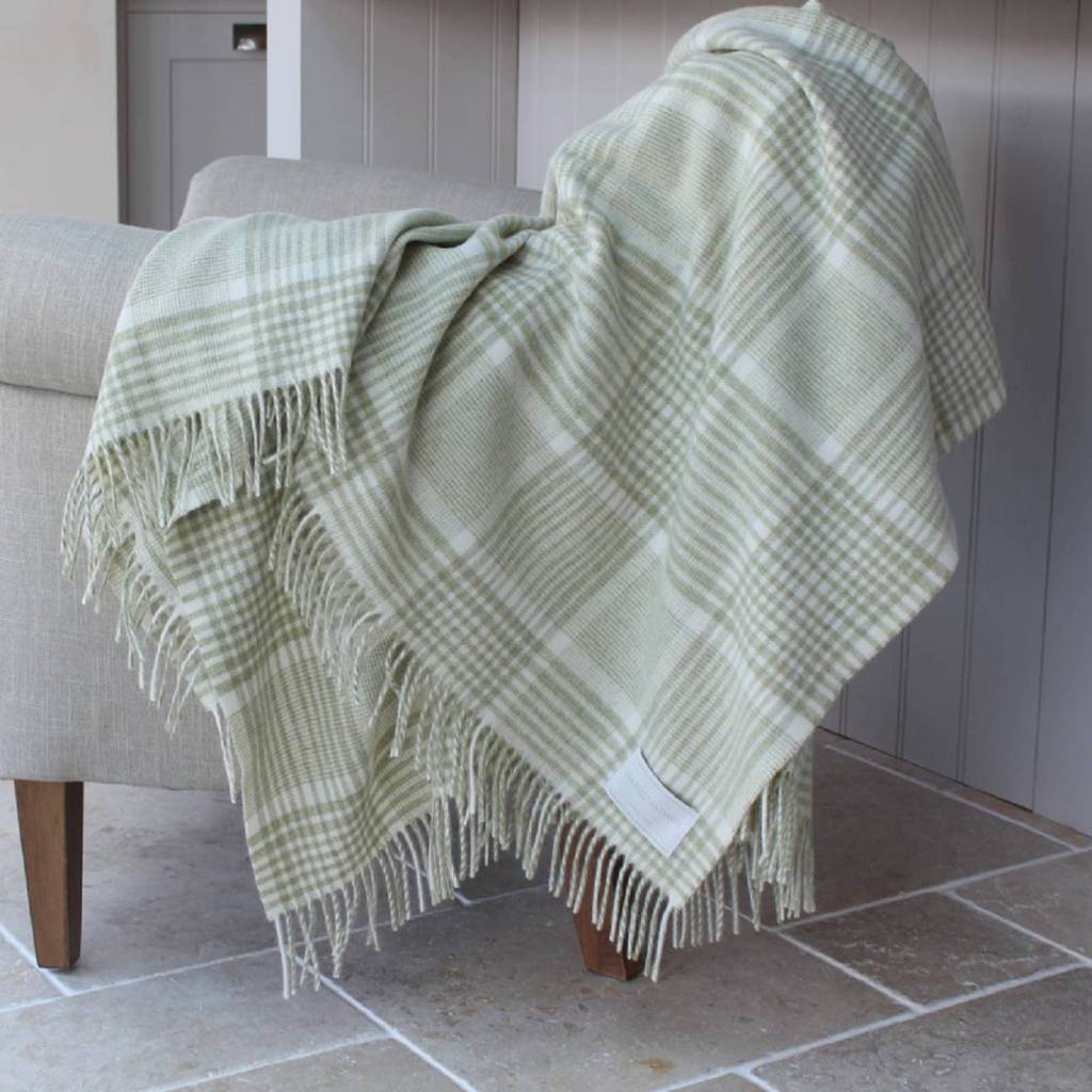 soft green check merino lambswool throw by marquis & dawe
