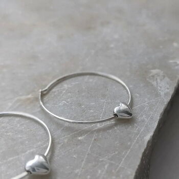 Sliding Heart Silver Hoop Earrings, 5 of 8