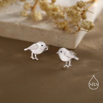 Sterling Silver Chickadee Bird Stud Earrings, 3 of 10