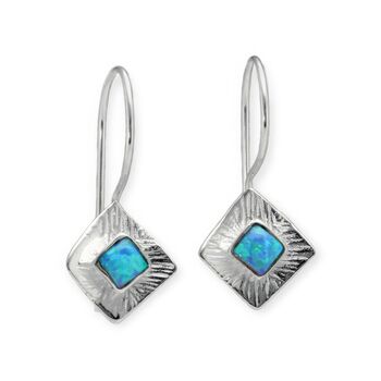 Textured Sterling Silver Blue Fire Opal Earrings, 2 of 6