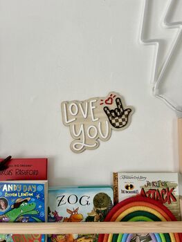 Wooden Playroom Love You Sign Language Sign Asl, Bsl Children’s Bedroom Playroom Decor Montessori Pretend Play Accessory, 3 of 3