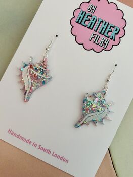 Conch Shell Glitter Earrings / Beach Lover Gift / Coastal Statement Jewellery / Ocean Inspired Accessories, 2 of 5