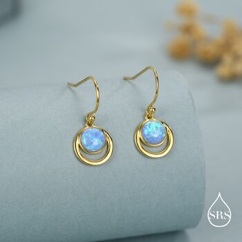 Sterling Silver Blue Opal And Circle Drop Hook Earrings, 5 of 11