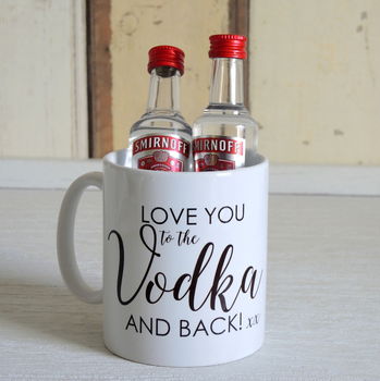 Personalised 'Love' Mug And Two Mini Bottles Of Vodka, 3 of 4
