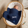 Personalise Steel Blue Knitted Blanket With Bow, thumbnail 1 of 12