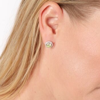 Apple Green Cubic Zirconia Halo Stud Earrings In Sterling Silver, 5 of 12