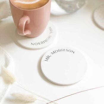Mr And Mrs Personalised Ceramic Coasters Set, 2 of 6