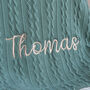 Personalised Sage Pom Pom Blanket For Baby, thumbnail 2 of 9