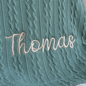 Personalised Sage Pom Pom Blanket For Baby, 2 of 9