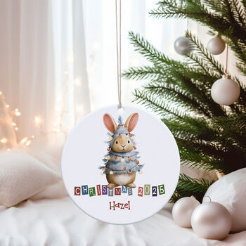 Christmas Ceramic Bauble Cute Bunny Wrapped In Lights, 4 of 4