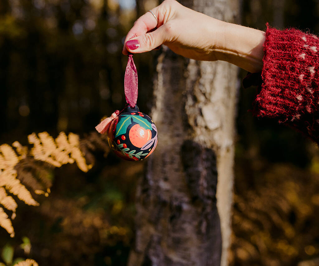 Botanical Fruits Christmas Ceramic Bauble By Laura Barnes