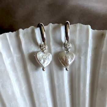 Heart Shaped Freshwater Pearls On Sterling Silver Hoops, 4 of 8