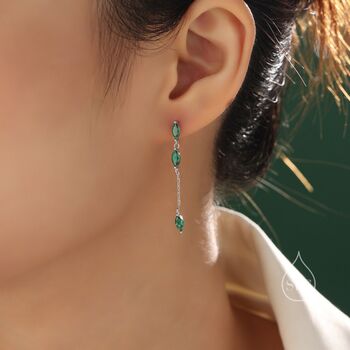 Asymmetric Emerald Green Cz Dangle Drop Stud Earrings, 4 of 12