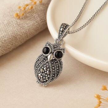 Personalised Sterling Silver Marcasite Owl Pendant Necklace, 3 of 10