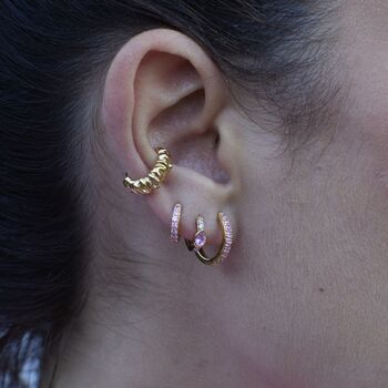 Huggie Earrings With Pink Stones, 4 of 5