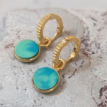 Circle Turquoise December Birthstone Earrings, Gold, 4 of 6