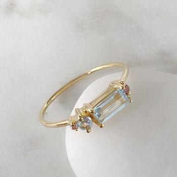 Luella Asymmetrical Blue Topaz And Tourmaline Ring, 7 of 7
