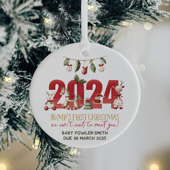 Personalised Bump's First Christmas Pregnancy Ceramic Bauble, 2 of 5