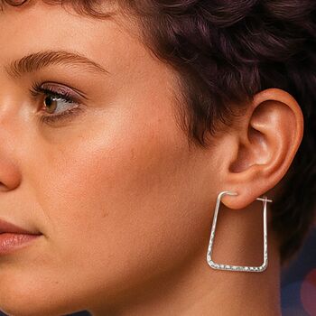 Sterling Silver Hammered Square Hoop Earrings, 2 of 5