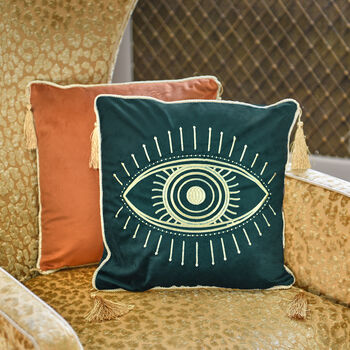 Embroidered Velvet Eye Design Cushion, 5 of 5