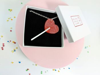 Lollipop Heart Necklace On Acrylic Silver Plated Chain, 2 of 7