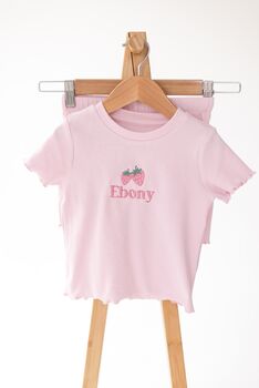 Personalised Embroidered Strawberry Ribbed T Shirt And Short Set, 5 of 7