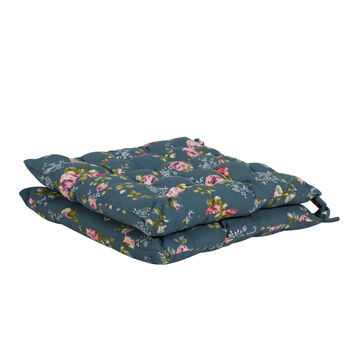 Set Of Two Briarfield Navy Floral Seat Pads With Ties, 2 of 6