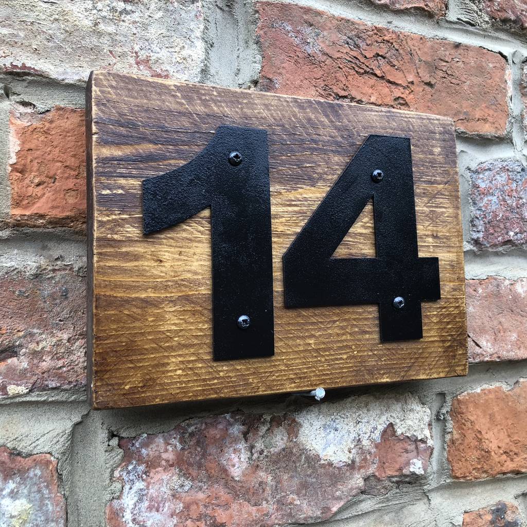 Reclaimed Wood And Metal House Door Number Plaques By The Rustic
