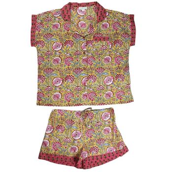 Yellow And Pink Carnation Cotton Short Pyjama Set, 4 of 4