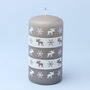 G Decor Elk Snowflake Grey Christmas Pillar Candle, thumbnail 3 of 6