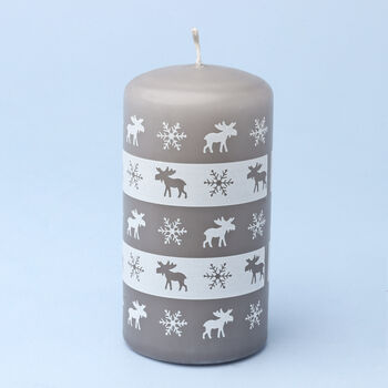 G Decor Elk Snowflake Grey Christmas Pillar Candle, 3 of 6