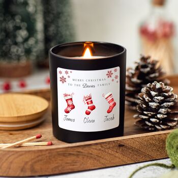 Personalised Christmas Stockings Family Scented Candle Gift, 5 of 9