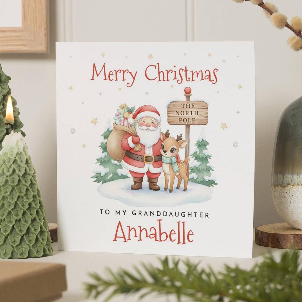 Personalised Granddaughter Santa Christmas Card, 1 of 7