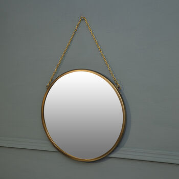 Hanging Wall Mirror Golden Finish Round, 7 of 7