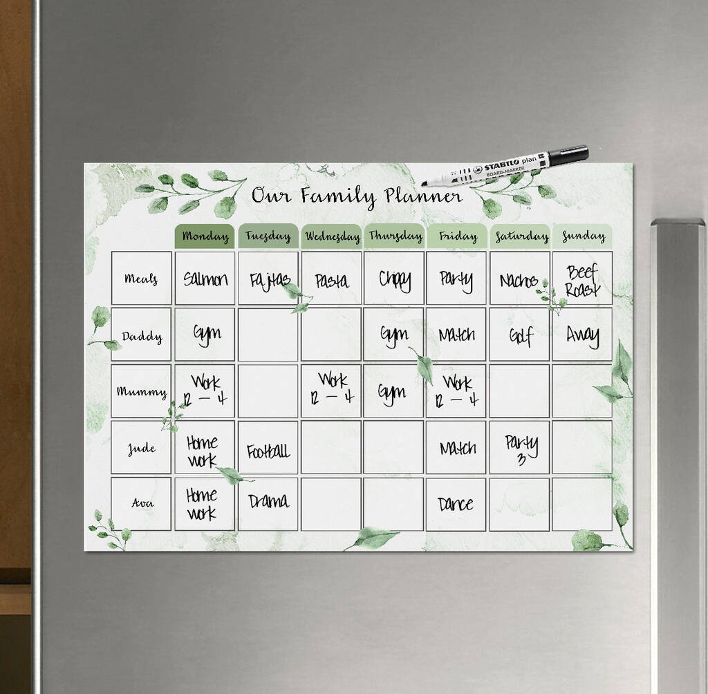 Personalised Weekly Planner Reusable Family Schedule By OliHarri