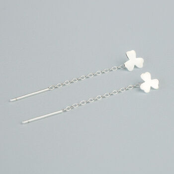 Sterling Silver Shamrock Threader Earrings, 2 of 4