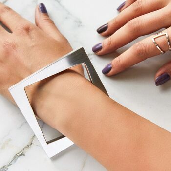 Geometric Square Chunky Sterling Silver Bangle, 3 of 5