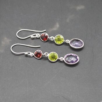 Garnet Peridot Amethyst: 925 Silver Birthstone Earrings, 6 of 9