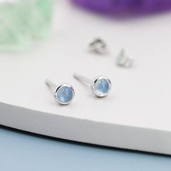 Sterling Silver Tiny Aquamarine Stud Earrings, 5 of 12