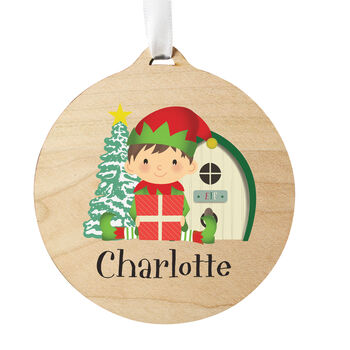Personalised Elf Round Wooden Decoration, 2 of 5