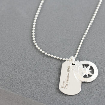 Compass Coordinates Dog Tag Silver Necklace, 6 of 11