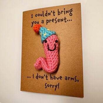 Funny Party Worm Crochet Birthday Card Handmade, 10 of 10