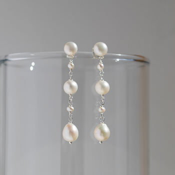 Sterling Silver Pearl Drop Earrings, 3 of 9