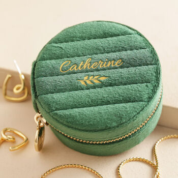 Personalised Quilted Velvet Round Travel Jewellery Case, 2 of 6