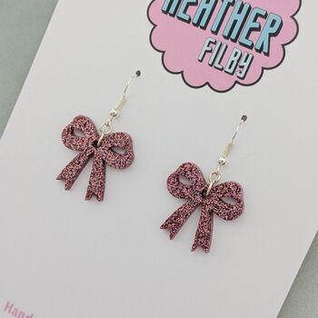 Ribbon Bow Mini Glitter Resin Earrings, 8 of 12