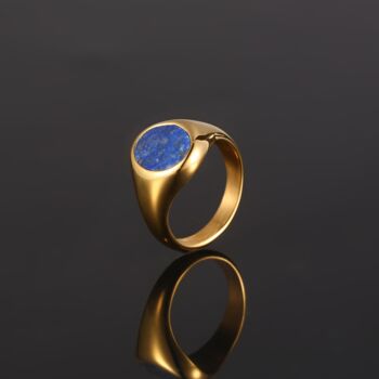 Gold Plated Blue Lapis Lazuli Steel Signet Ring For Men, 8 of 11