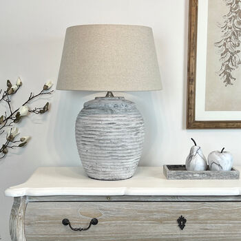 Large Ribbed Pale Grey Distressed Table Lamp Base, 9 of 12